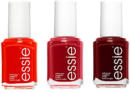 Essie Festive Reds Winter Manicure Trio Bundle - Includes Fifth Avenue, Fishnet Stockings, Bordeaux Nail Polish Gift Set