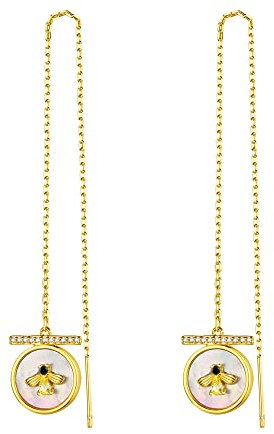 Anten Pink Gold Ohrringe für Damen, Bienen Einfädler mit 18 Karat Echt Vergoldet, Hypoallergene Dangle Ohrringe, Trendiger Schmuck für Frauen
