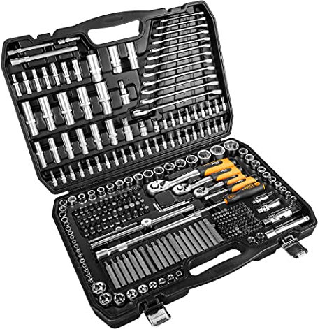 NEO TOOLS Schraubenschlüssel-Set 300-teilig 1/2, 3/8, 1/4; verpackt im Koffer; empfohlen für den Einsatz in der Werkstatt, im Service, in der Garage, für unterwegs