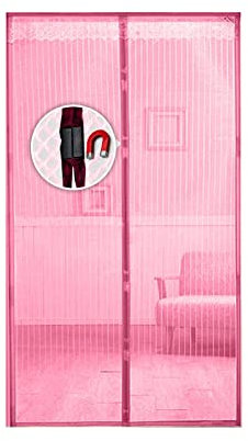 Magnetic Screen Doors Heavy Duty Mesh Curtain Polyester Magnetic Automatically Seal Hands Free Top-to-Bottom Seal Anti Mosquito Net Fly Curtain Mesh, for Balcony Living Room (Pink)
