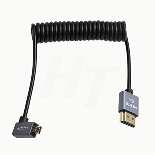 HangTon Micro HDMI 4K 8K 60Hz Câble spiralé HDMI à angle droit pour Sony A7III A7RIV Canon R5 R6 GH4 S5 Z50 Caméra ATOMOS Ninja V Portkeys Moniteur Type A D HDMI 2.1