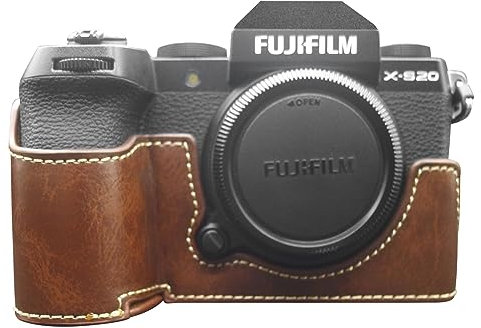 MUZIRI KINOKOO Hülle für Fujifilm Fuji XS20/X-S20 Kamera, Retro-Stil PU-Leder Fuji XS20 Schutzhülle mit Handgriff und Öffnungsboden-Design – Kaffee