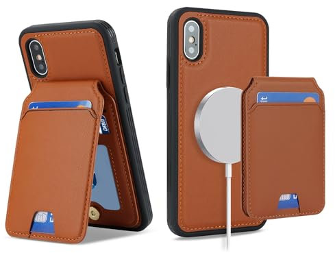 Havaya for Coque iPhone X Compatible avec Magsafe Etui für iPhone XS avec Porte Cartes détachable Coque Portefeuille Cuir pour Femmes et Hommes- Marron