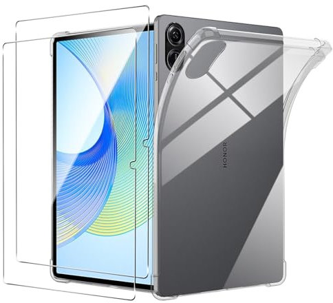 Case for Honor Pad X9/Honor Pad X8 Pro Clear Case +2 Pieces Screen Protector,Shockproof Anti Scratch Ultra Slim Soft TPU Silicone Tablet Crystal Transparent Protective Case,Transparent