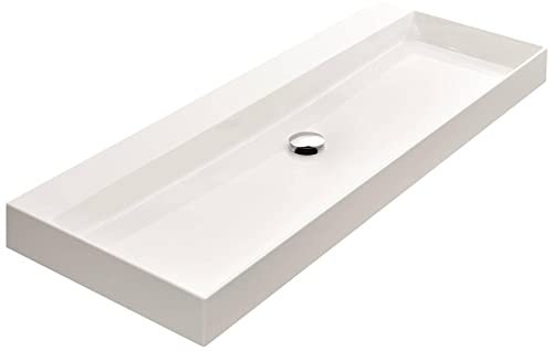 Ben Modena Waschtisch 100x40x9 cm - Glänzend Weiß - Waschbecken für Unterschrank, Waschtisch für Badmöbel Set