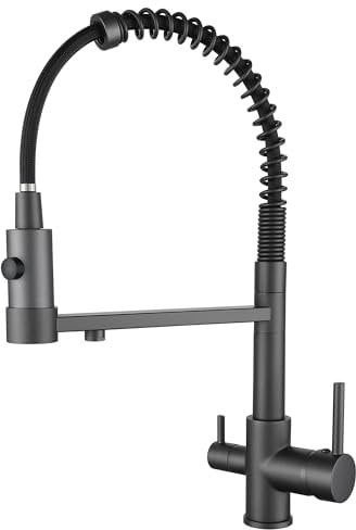 Grifo De Cocina 3 Vías Con Ducha Extraíble, 360° Grifo Monomando De Cocina Para Filtro De Agua, 2 En 1 Grifo De Fregadero De Cocina Para Sistemas De Ósmosis Latón (gris)