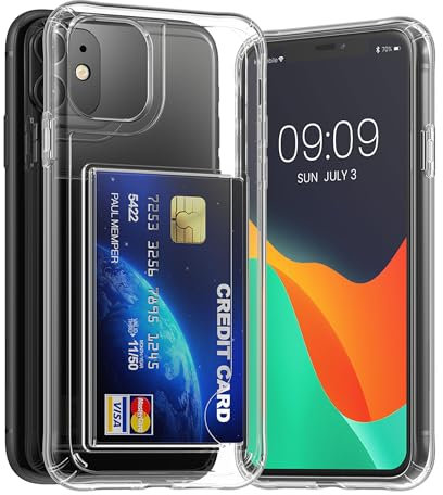 kwmobile Clear Case Compatible with Apple iPhone 11 Case with Card Holder - Compartment Holds 2 Cards - Transparent