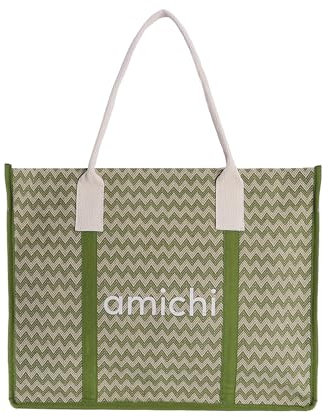 AMICHI - Bolso Playa Grande de Mujer - Rafia Shopper para Verano y Piscina - Orquídea