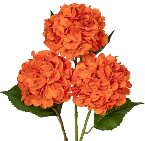 Briful Hortensia artificiel Hortensia Plante artificielle avec tige imperméable Longueur 68 cm pour arrangement floral, bouquets de fleurs, arrangements floraux, décoration 2 pièces (orange, 3 pièces)