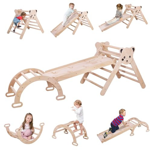 Vinteky Kletterdreieck mit Rutsche, Kletterdreieck mit Rutsche mit Bogen, Rampe und Kletterdreieck,zum Klettern, Rutschen und Wippen, 3 in 1 Klettergerüst Indoor ab 1 Jahr