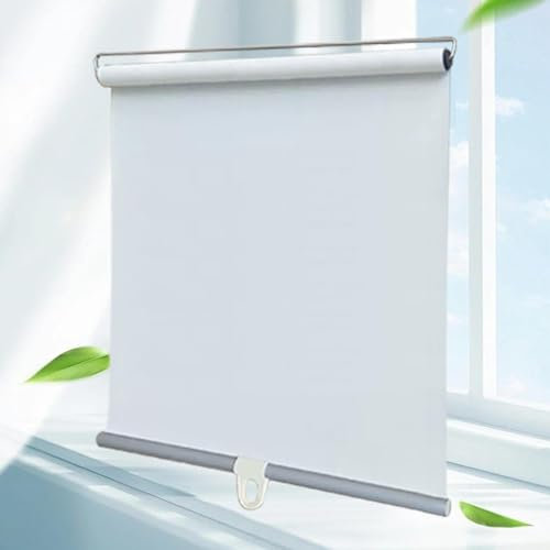 Feder Rollos Verdunkelungsrollos,Rollos Ohne Bohren,Hebbare Balkon-Sonnenschutz-Vorhänge,Sonnenschutz & Wärmedämmung,Temporäre Jalousien Mit Saugnäpfen, Individuelle,White-105x200cm(41.3x78.7in)