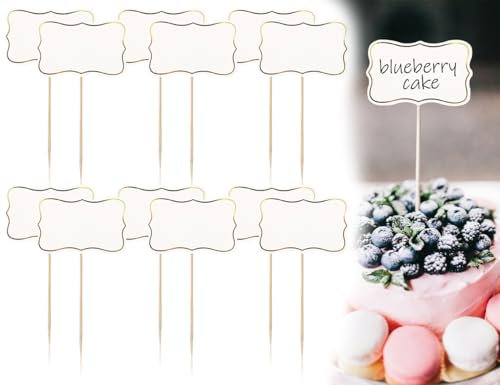 AOYEGIC 12 Stücke Buffet Schilder,Message Board Leere Beschriften,Flaggen Kennzeichnung,Lebensmittel Etiketten,Käse Marker Fähnchen,Tortendeko Zahnstocher,für Party Kuchen Dekoration(Weiß)