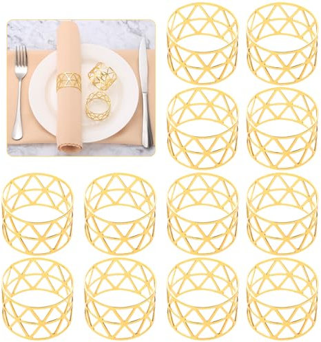 Mtsooning 12 Stück Serviettenschnallen, Gold Vintage Serviettenringe Set, für Hochzeit, Weihnachten, Familie Sammeln, Festliches Dinner Tischdekoration.