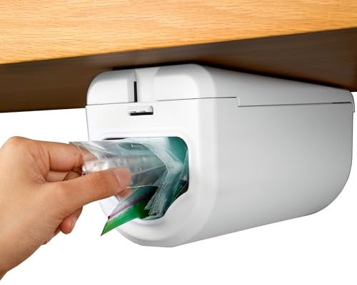 ELYPRO Ziplock Bag Dispenser | Quart, Sandwich & Snack Bags | Under-Cabinet or Shelf Mount | Easy Front-Access Dispensing | Plastic, White, Manual Operation