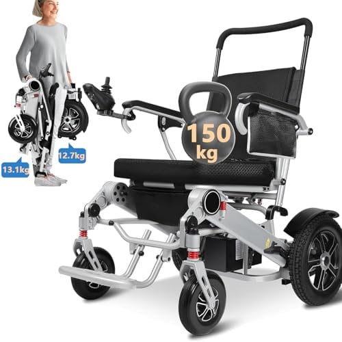 WEYRAL Elektrorollstuhl Faltbar, Teilbar Elektrorollstuhl, 2 * 12AH Elektrorollstuhlfür ältere und behinderte Menschen mit Led-licht und Schutzhülle, 51cm Sitzbreite Elektrischer Rollstuhl Faltbar,