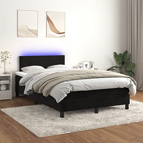 Cozynest Polsterbett Bett Einzelbett Bettrahmen Bettgestell Lattenrost Hotelbett Schlafzimmerbett Boxspringbett mit Matratze & LED Schwarz 120x200 cm Samt
