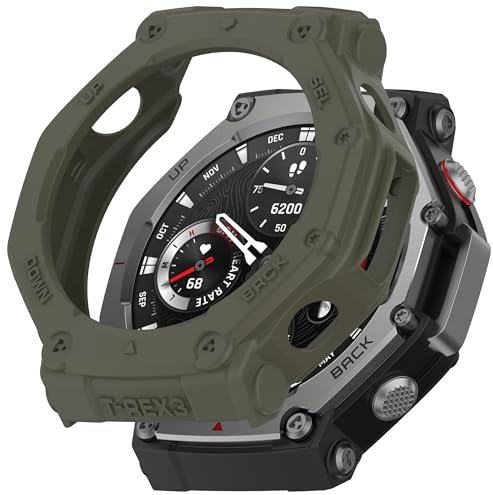 Rugged Armor Case para Amazfit T-Rex 3, funda protectora de silicona suave, funda protectora a prueba de golpes para Amazfit T-Rex 3 Outdoor Smartwatch (verde)
