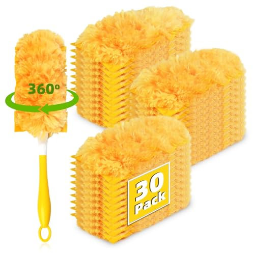 30PCS Staubwedel 360°Nachfüllpack für Swiffer Staubmagnet, Elektrostatische Einweg-FederstäUbe mit 1 Griff, Staubwedel für Die Reinigung, Staubwedel Ideal Gegen Staub, Tierhaare
