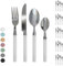 Servizio 24 Pezzi Posate Tavola Acciaio Inox Manici Colorati Tinta Unita Colori Moderni 6x Forchetta Coltello Cucchiaio Cucchiaino Lavabili Lavastoviglie Certificate Contatto Alimenti - Bianco