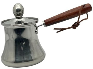 KESOTO Stainless Steel Turkish Coffee Pot, Melting Pot with Lid and Wooden Handle, Milk Warmer and for Coffee Shop, Home and, 550ML