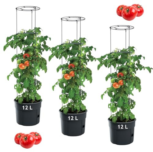 MELTOM Tomatenpflanztopf mit Rankhilfe – Ideal für die Tomatenzucht, Pflanzenaufzucht-Turm mit Stütze für stabile Pflanzen, erhältlich in 3 Größen: 12L, 18L, 28L. (3, 12 L)