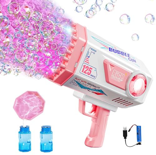Betensh Seifenblasenpistole, 125 Löcher Seifenblasenpistole Kinder, Wird mit 2 Flaschen Seifenblasen Flüssigkeit Geliefert, Spiele für Draußen Kinder, Spielzeug Garten (Pink)