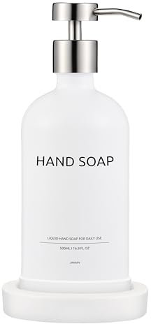Janxin Glas Seifenspender mit Tablett, Dispensador Jabon, Kitchen Sink Soap Dispenser Set, Spülmittelspender für Küche & Badezim(Weiß (Hand SOAP))
