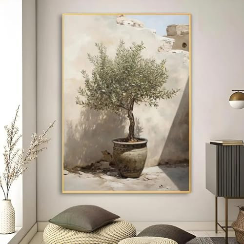 LZJAGXX Vintage-Poster mit Olivenbaum in Vase, Leinwand-Kunstdruck, Gemälde für Bar, Wohnzimmer, Büro, Schlafzimmer, Badezimmer, Dekoration, 40 x 60 cm, ungerahmt