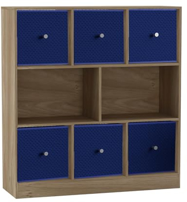 URBNLIVING 8 Cube Asymmetrical Bookcase with 6 Fabric Storage Drawers, Modern Freestanding Shelving Unit for Books, Toys & Decor, Engineered Wood Organizer Cabinet for Home & Office