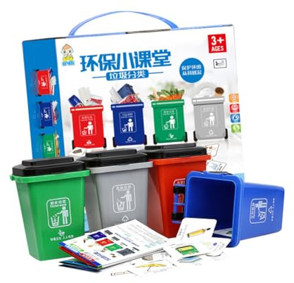 SUPVOX Garbage Classification with Trash Bins and Cards Early Educational Game for Environmental Awareness and Hand-eye Coordination Development Safe Material for Boys and Learning