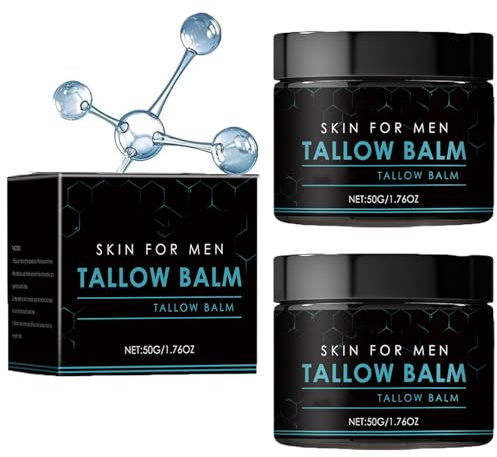 Wrinkle Tallow Balm, Natural Tallow Facial Cream, Moisturizing Beard Cream, Nourish Dry Skin, Improve Rough Skin and Repair Damaged Skin Barrier, Anti-Wrinkle & Moisturiser for Men Day & Night (2pcs)