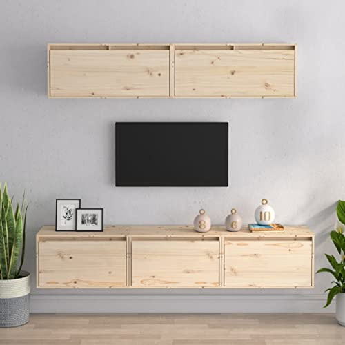 YITHOPI Klassischer TV-Schrank aus massivem Kiefernholz, Hängeschrank mit trendigem Design für Wohnzimmer, Wandschrank zur Aufbewahrung von Büchern und Sammlerstücken, Stabiler