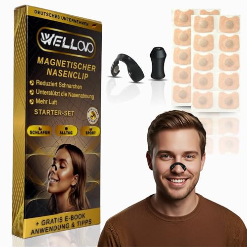 Nasenpflaster Magnet gegen Schnarchen mit E-Book – Anti Schnarch Nasenclip für besseren Schlaf & Nasenatmung – Schnarchstopper für Männer & Frauen – Hochwirksam & Komfortabel
