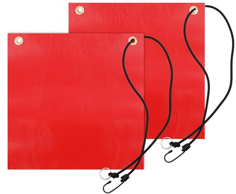 alwaiiz 2 Stück Rote Warnflagge, Rote Fahne für Transport mit Gummiseil Kupferschnallen, Warnfahne für Lastwagen, Anhänger, Fahrradträger, Bauarbeiten (30 × 30 cm)