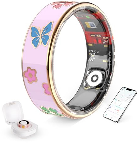 Bague Connectée Élégante pour Femme Homme, Tracker Santé et Fitness avec Surveillance du Rythme Cardiaque, Sommeil, Oxygène dans Le Sang, Étanche IP68, Podomètre, Compatible iOS et Android (Rose, 10)