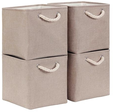 Mangata Aufbewahrungsbox Stoff 33x33x33 cm, aufbewahrungskorb Helles Khaki, Korbe Stoff in Würfel für Schrank, Regal, und Kleidung, (Faltbare, 4er Pack)