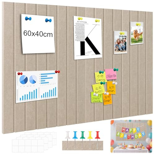 Hexizexi 60x40cm Filz Pinnwand Selbstklebend 4 Stück 20x30cm Pinnwände | Dekorative Pinnwand aus Filz Dunkel Kamel Filzboard mit 60 Pinnnadeln und 40 Abnehmbaren Klebetabs für Familie Büro Schule