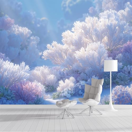 ZISTRCBAO 3D Panoramic Wallpaper Mural Underwater Coral Photo Wallpaper, Watercolor Dreamy Plants Wall Murals Decoration Poster Picture Design 350x256cm Mural for Living Room Bedroom