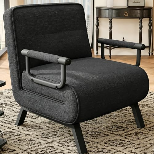 Hawthyhome Folding Sofa Bed, 4-in-1 recliner, sofa bed with function, space-saving guest, recliner with adjustable backrest, 150 kg load capacity Metal frame & linen (Black, Single bed)