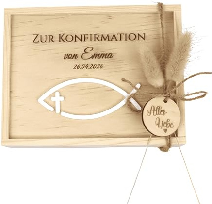 DigiNutz Geldgeschenke zur Konfirmation | Holzschiebebox | 3D-Acryl, Geldflasche | Geldgeschenk für besondere Anlässe, Erinnerungsbox (Konfirmation)
