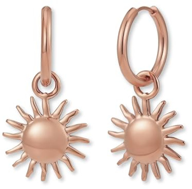 Creolen mit Anhänger | Ohrringe hängend mit Sonne aus 316L Edelstahl in 18K Gold, Roségold oder Silber | Wasserfeste Damenohrringe (16 mm)