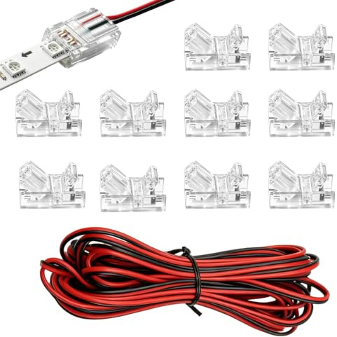 10 Pièces Connecteur LED COB 2pin 8mm avec 20m 22AWG Câble D'extension 12V | 24V Bandes Connecteurs Sans Soudure pour Bande 3528 2835 Ruban connecteurs Rapides pour Connecter Les Fils et Les Bandes LED
