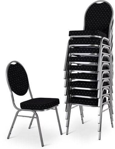 MACOShopde by MACO Möbel Stapelstuhl 10er Set DAVID - stabil bis 150 kg in SCHWARZ in Gewerbequalität + stapelbar für: Konferenz, Seminar, Wartezimmer, Bankett, Behörde, Schule/Uni & Gastro/Hotel