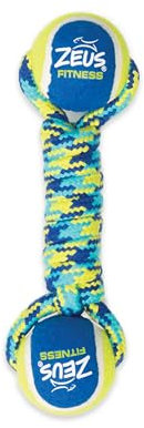 K9 Fitness by Zeus Double Tennis Ball Rope Dumbbell, 9-Inch with Balls, 2.5-Inch, Medium