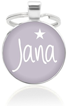 KT-Schmuckdesign Schlüsselanhänger - altrosa, 25mm, Cabochon mit Wunschtext und Stern-Motiv - Individuell Geschenkidee Anhänger für Freunde Partner Personalisiert versilberte Fassung