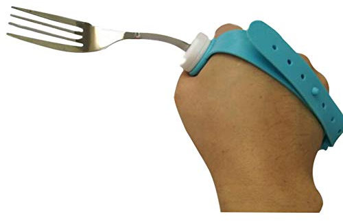 Tenedor flexible de acero inoxidable con correa ajustable, giratorio de 360 grados, utensilios de SIDA para pacientes discapacitados, ancianos, artritis, personas discapacitadas (tenedor)