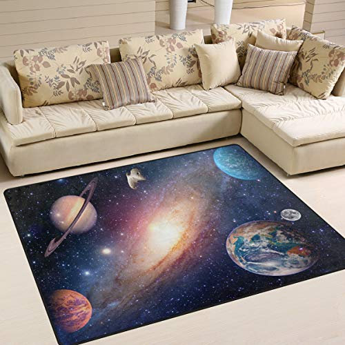 Use7 Teppich mit Weltraummotiv, Planeten und Sterne, für Wohn- oder Schlafzimmer, 160 x 122 cm