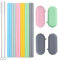 Sunseeke Pajitas de silicona reutilizables, inodoras, 12 pajitas estándar, 4 bolsas de transporte, 2 cepillos de limpieza, silicona platino certificada de grado alimenticio, 8 1/2 pulgadas de largo