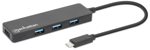 Manhattan USB-C Dock/Hub, Ports (4): USB-A (x4), 5 Gbps (USB 3.2 Gen1 aka USB 3.0), External Power Supply Not Needed, SuperSpeed USB, Black, Three Year Warranty, Retail Box