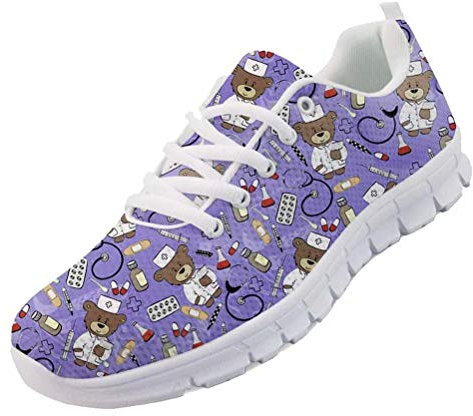 chaqlin Frauen Herren Leichte Wanderschuhe Mode Turnschuhe Air Mesh Tennis Schuhe Sport Trainer Cartoon Nette Krankenschwester Bär Turnschuhe Lila Größe UK4 = Eur40